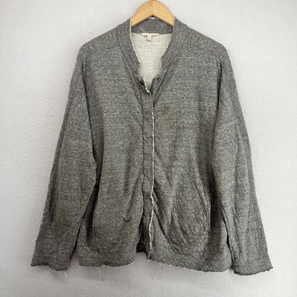 EILEEN FISHER Jacket XL Cotton Jersey Shirt Raw Hems Full Zip Snap Button Gray - Picture 3 of 12